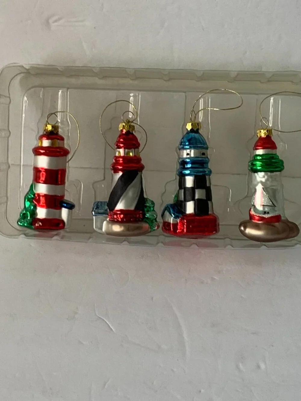 VINTAGE KURT ADLER MERCURY HAND PAINTED GLASS BLOWN LIGHTHOUSES SET OF 4